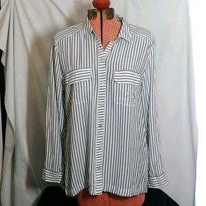 J. Jill Loose Fit Blue And White Striped Button Up